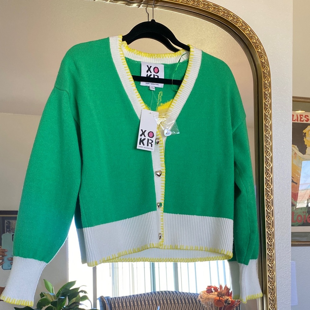 Kerri Rosenthal Green and White heart Cardigan